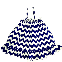 Smockadot Boutique Girls Dress 4t Blue White Chevron Striped Ruffle Halter  - £9.63 GBP
