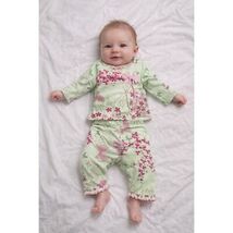 Baby Nay Girls Wrap Lounge Set 3 M Green Pink Floral Butterfly Long Slee... - $16.83