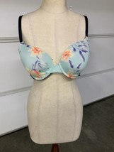 Pink by Victoria&#39;s Secret Wired Push Up Bra Blue Floral Wide Band 36C - £8.15 GBP