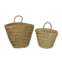 Set of 2 Woven Seagrass Basket Indoor Planters With Handle Wicker Pots - $33.01