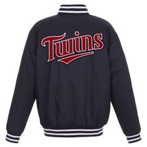 MLB Minnesota Twins Poly Twill Jacket Embroidered  Patch Logos JH Design Navy - £109.65 GBP