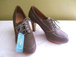 NWT L.L. Bean Signature Canvas Pumps High Heel Lace Up Kindling Shoes 9 ... - $116.82