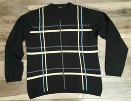 Liz Claiborne Women&#39;s V-Neck Sweater Top Black Beige Blue Striped - £18.64 GBP