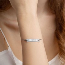 Engraved Silver Bar Chain Bracelet "Blessed" - £26.49 GBP