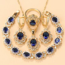 Dubai Gold Colors Wedding Accessories AAA+ Red Garnet Bridal Jewelry Sets For Wo - £27.13 GBP