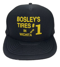 Vintage Bosleys Tires Hat Cap Snap Back Black Mesh Trucker #1 in Wichita Traffic - £15.91 GBP