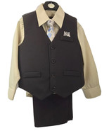 K.C. Collection Boys 4 Piece Vest Set Brown &amp; Khaki Shirt Tie Hanky Size... - £27.45 GBP