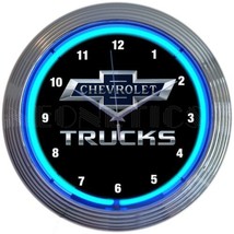 Chevy Trucks 100th Anniversary Car Garage Blue Light Neon Clock 15&quot; by 15&quot; - £68.72 GBP