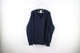 Vintage 90s LL Bean Mens Large Faded Blank Cotton Knit V-Neck Sweater Navy Blue - £39.40 GBP