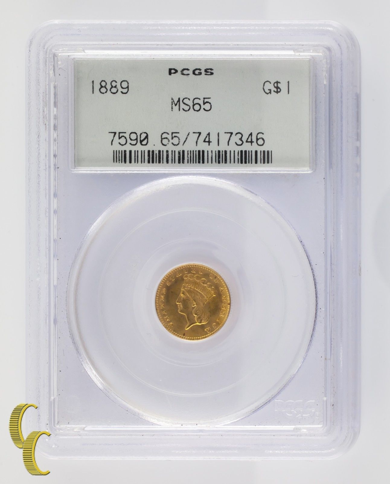 1889 Gold $1 Indian Princess Graded by PCGS as MS65 Gorgeous Coin #7590 - $3,492.72