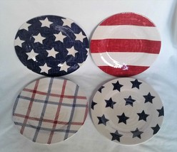 New 4 Nautica Stars&amp; Stripes Patriotic Melamine 8.5&quot; Salad Plates Red White Blue - £32.91 GBP