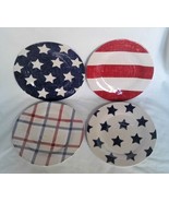 New 4 Nautica Stars&amp; Stripes Patriotic Melamine 8.5&quot; Salad Plates Red Wh... - $56.18 CAD