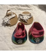 Build a Bear Sandals 2 Pr BAB Aurora Aqua Prple Pink Wht Jeweled Flats S... - $360.29 MXN