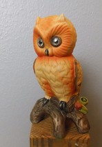 Orange Hand Painted Ceramic Owl on Branch 7&quot; No ID - £14.12 GBP