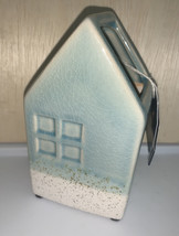 Scott Living Home Glazed Ceramic House Shaped Aqua Blue 6&quot; Tall Flower Vase NEW - £13.48 GBP