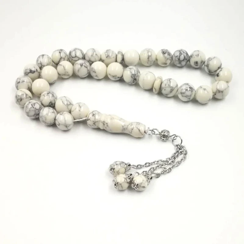 Muslim Tasbih White Turquois 33 prayer beads islamic gift natural stone Rosary - £25.68 GBP