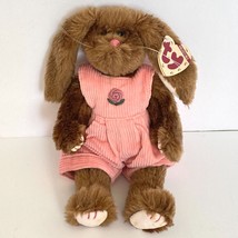 1990s Rose Bunny Plush Pink Jumpsuit TY Attic Treasures Beanie Baby with Tags - £15.65 GBP