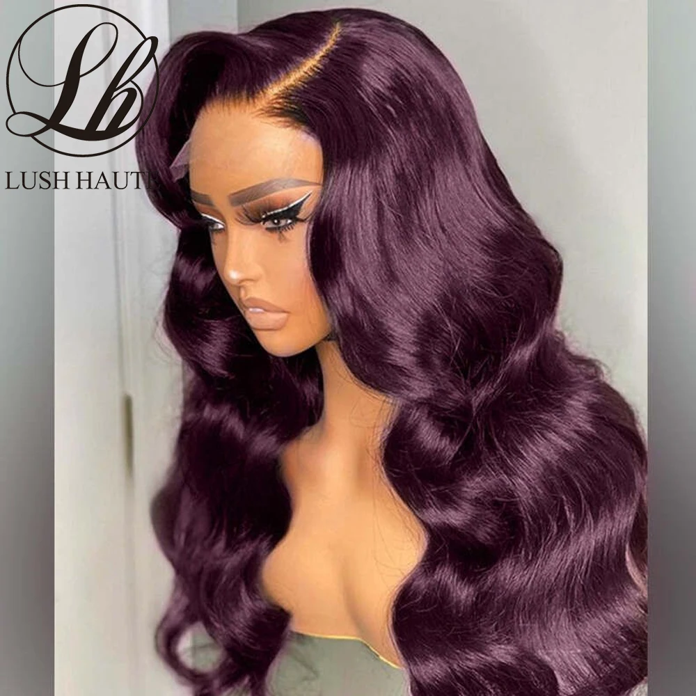 13x4 Body Wave Lace Wig Dark Burgundy Lace WIg Synthetic Dark Purple Pu - £38.77 GBP+
