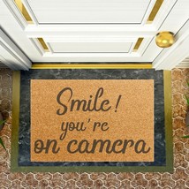 &quot;Smile You&#39;re On Camera&quot; Funny Coir Mat 24 x 16&quot; Outdoor Coconut Fiber Doormat - £36.49 GBP