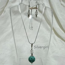 Greens Polymer Clay Glass Necklace Earring Set - £7.86 GBP