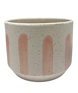 Ceramic Planter Vertical Stripes Ivory Peach Pink Drainage Hole Plant Po... - $37.87 CAD