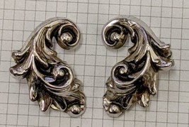 Whiting and Davis Silver Tone Feather Clip Earrings Vintage Costume Jewelry - $24.74