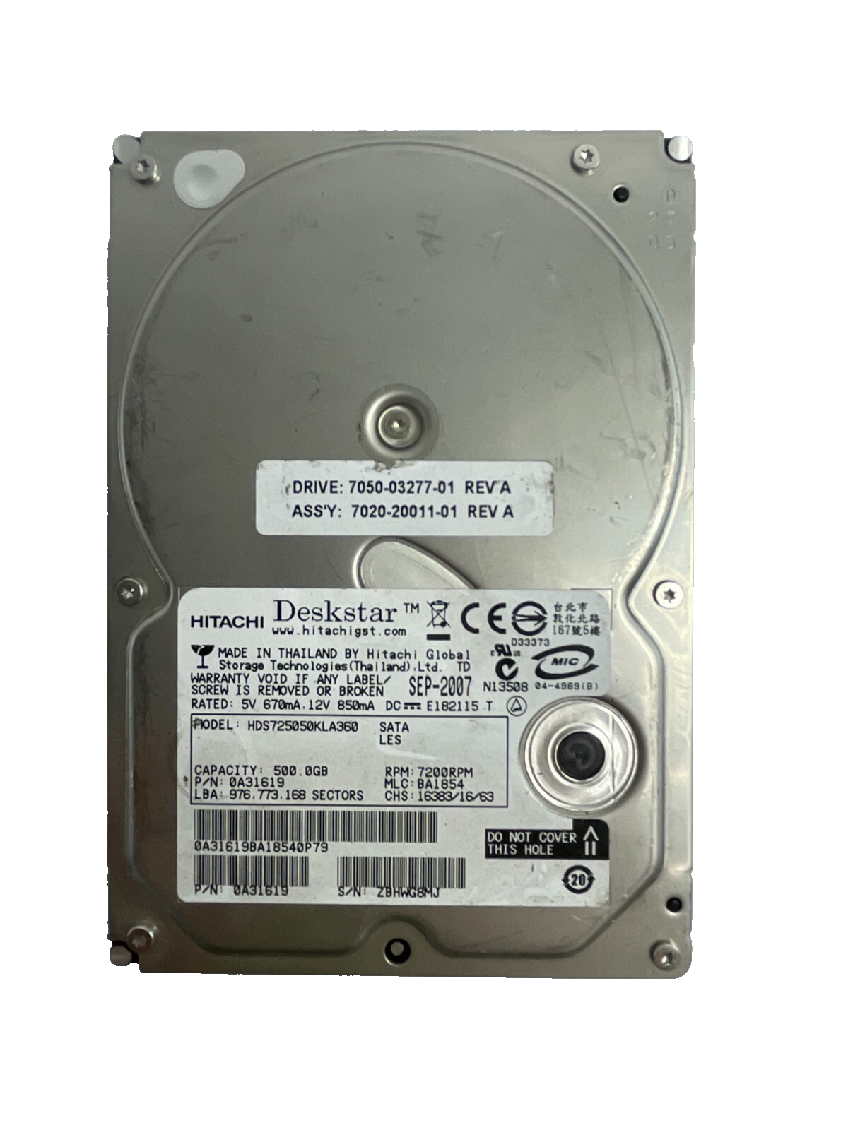 Hitachi Deskstar Model HDS725050KLA360 7200RPM 500GB Internal Drive Cach... - $24.74