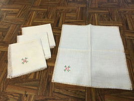 Set of 4 Sweet Floral Embroidered Cotton Linen Cocktail Napkins 11&quot;x11&quot; - £8.25 GBP