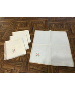 Set of 4 Sweet Floral Embroidered Cotton Linen Cocktail Napkins 11&quot;x11&quot; - £8.05 GBP