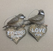 Kurt Adler Birds on Hearts Christmas Ornaments Set of 2 hanging 4 Inch - $13.41