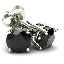 14k White Gold Over 925, 3Ct Lab-Created Black Onyx Solitaire Stud Earrings - £49.78 GBP