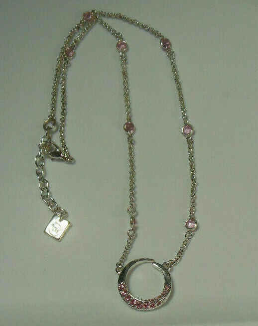 Signed Nine West Silver-tone Pink Rhinestone Pendant Necklace - $16.82