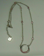 Signed Nine West Silver-tone Pink Rhinestone Pendant Necklace - £13.22 GBP