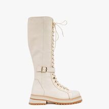 The Istinye Cream Leather Knee High Lace-Up Women Boot Limited Edition image 3