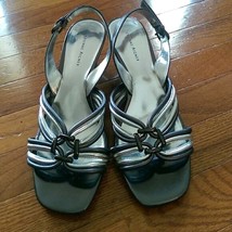 Etienne Aigner Silver and Gray Wedge Sandals - Size 9 - £15.76 GBP