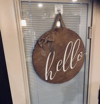 Hello wooden sign wood welcome hi barn wood rustic hand made circle round NEW - $48.30