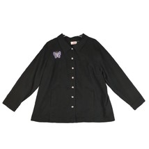 QUACKER FACTORY Women&#39;s XL Butterfly Embroidered Black Denim Jean Jacket... - £26.65 GBP
