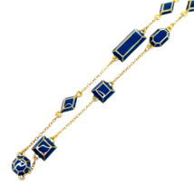 Kate Spade Necklace Signed Navy Blue Gold Tone 28” Geometric Metal Beads Chain - £29.88 GBP