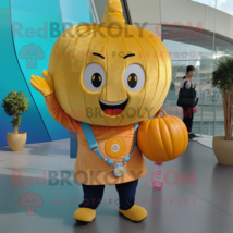 Gold Pumpkin mascot costume character dressed with a Jeans and Coin purses - £986.49 GBP