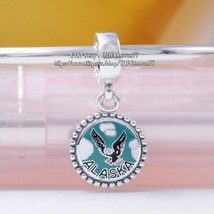 925 Sterling Silver Exclusive Alaska The Bald Eagle Dangle Charm With Enamel  - £13.93 GBP