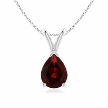 V-Bale Pear-Shaped Garnet Solitaire Pendant in Silver (Grade- AA, Size- 8x6MM) - £106.44 GBP