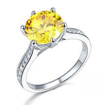 3.00Ct Solitaire Round Yellow Canary Created Diamond 925 Silver Engagement Ring - £68.56 GBP