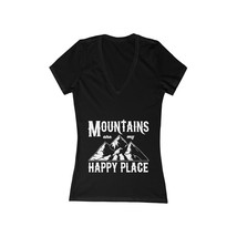 Mountains Are My Happy Place: Women&#39;s Deep V-Neck T-Shirt, Slim Fit Airlume Cott - £17.28 GBP+