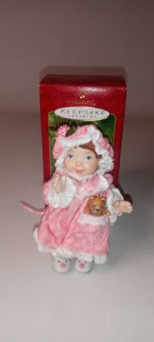 Primary image for Hallmark Ornament 2001 Mistletoe Miss  Nina Aube Pink Bonneted Girl w Bear