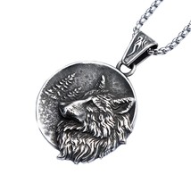 Classic Nordic Viking Wolf Head Necklace Punk Vintage Stainless Steel Odin Wolf  - £19.23 GBP