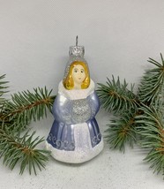 Snow Maiden white and blue glass Christmas handmade ornament, XMAS decoration - £11.20 GBP