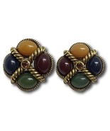 Joan Rivers Earrings Cabochon Stones w/ Amber Topaz Rhinestone Rope Design Pair - £36.81 GBP