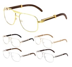 Executive Aviator Eyeglasses Clear Lens Sunglasses Metal Wood Frame Square Retro - £7.55 GBP+