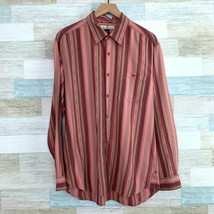 Tommy Bahama Pure Silk Striped Shirt Pink Button Front Jacquard Mens Large - $69.28