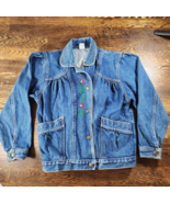 Vintage Silver Unicorn Jean Jacket Adult Medium Blue Denim Embroidered - $66.50 CAD